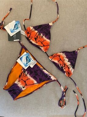 NWT La Perla Purple & Orange Tie-Dye Triangle Bikini
